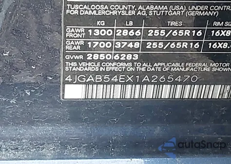 2001 Mercedes-Benz Ml 320 из США, поврежденный, VIN 4JGAB54EX1A265470